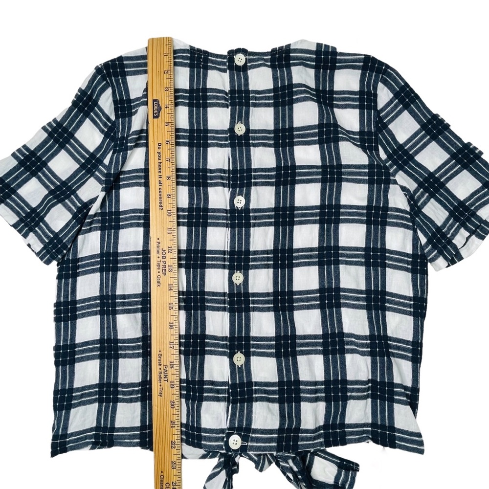 Madewell Navy & White Plaid Cotton Button-Back Tie Top Size XL - Picture 10 of 10